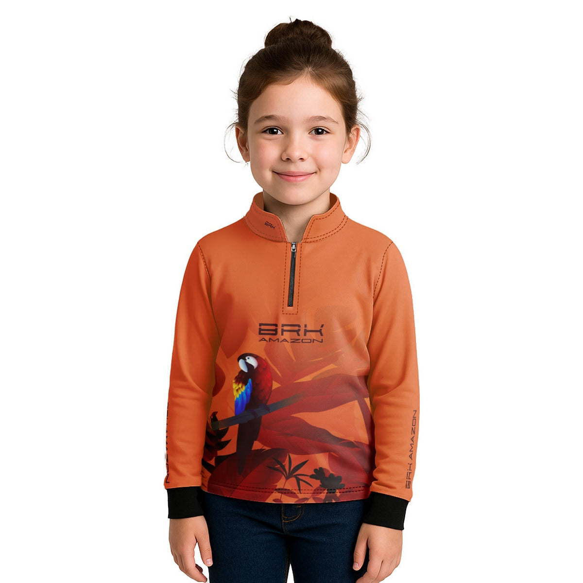 Camisa de Pesca Infantil Brk Amazon Arara Vermelha Floral com Proteção UV50 - Brk Fishing