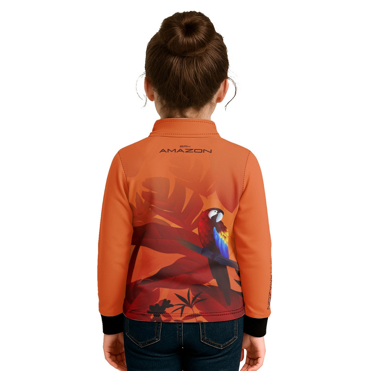 Camisa de Pesca Infantil Brk Amazon Arara Vermelha Floral com Proteção UV50 - Brk Fishing