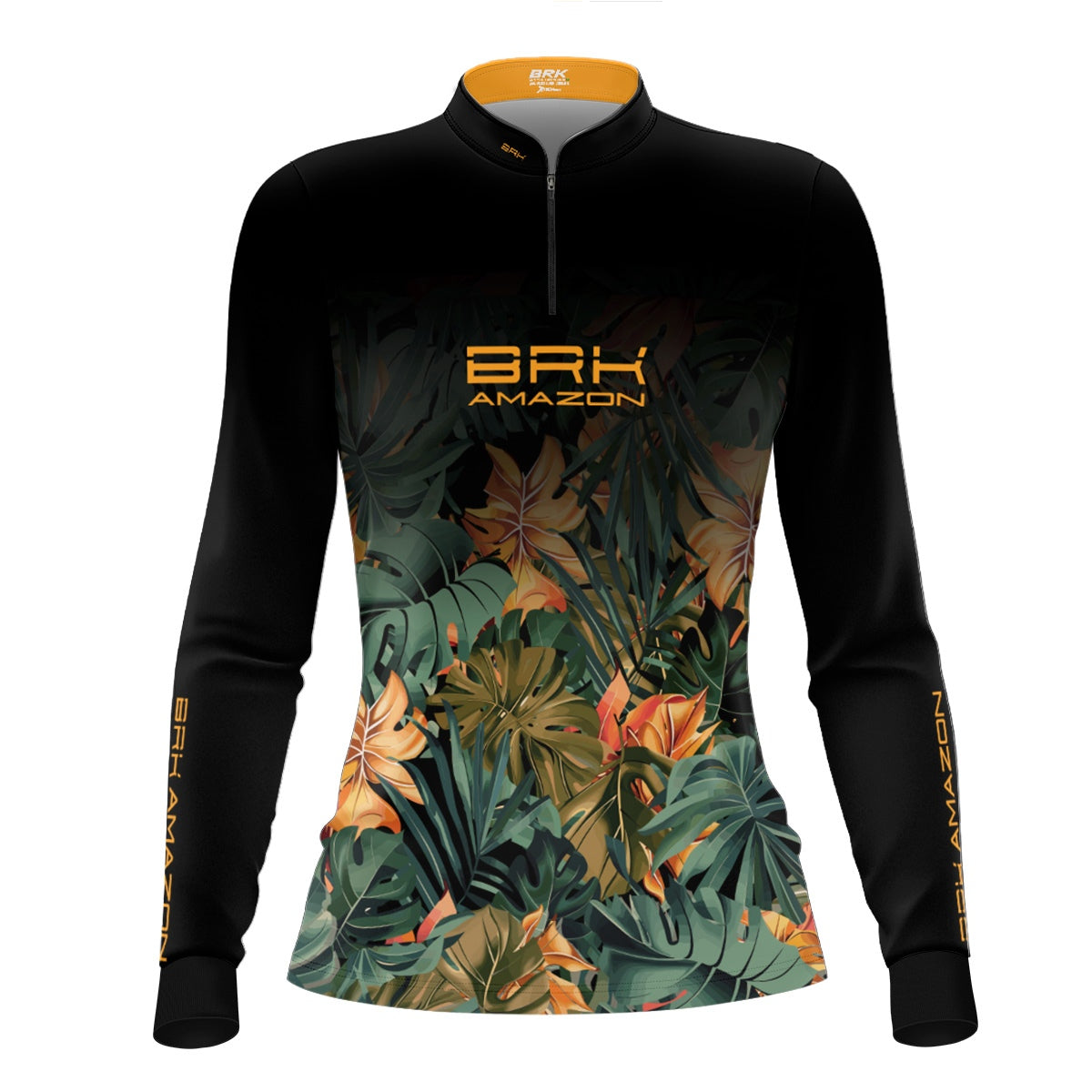 Camisa de Pesca Feminina Brk Amazon Preta Folhagem com Proteção UV50 Brk Fishing