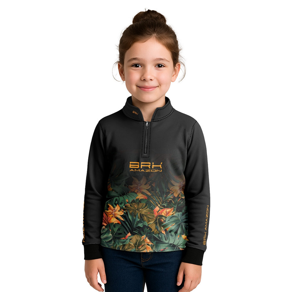 Camisa de Pesca Infantil Brk Amazon Preta Folhagem com Proteção UV50 - Brk Fishing