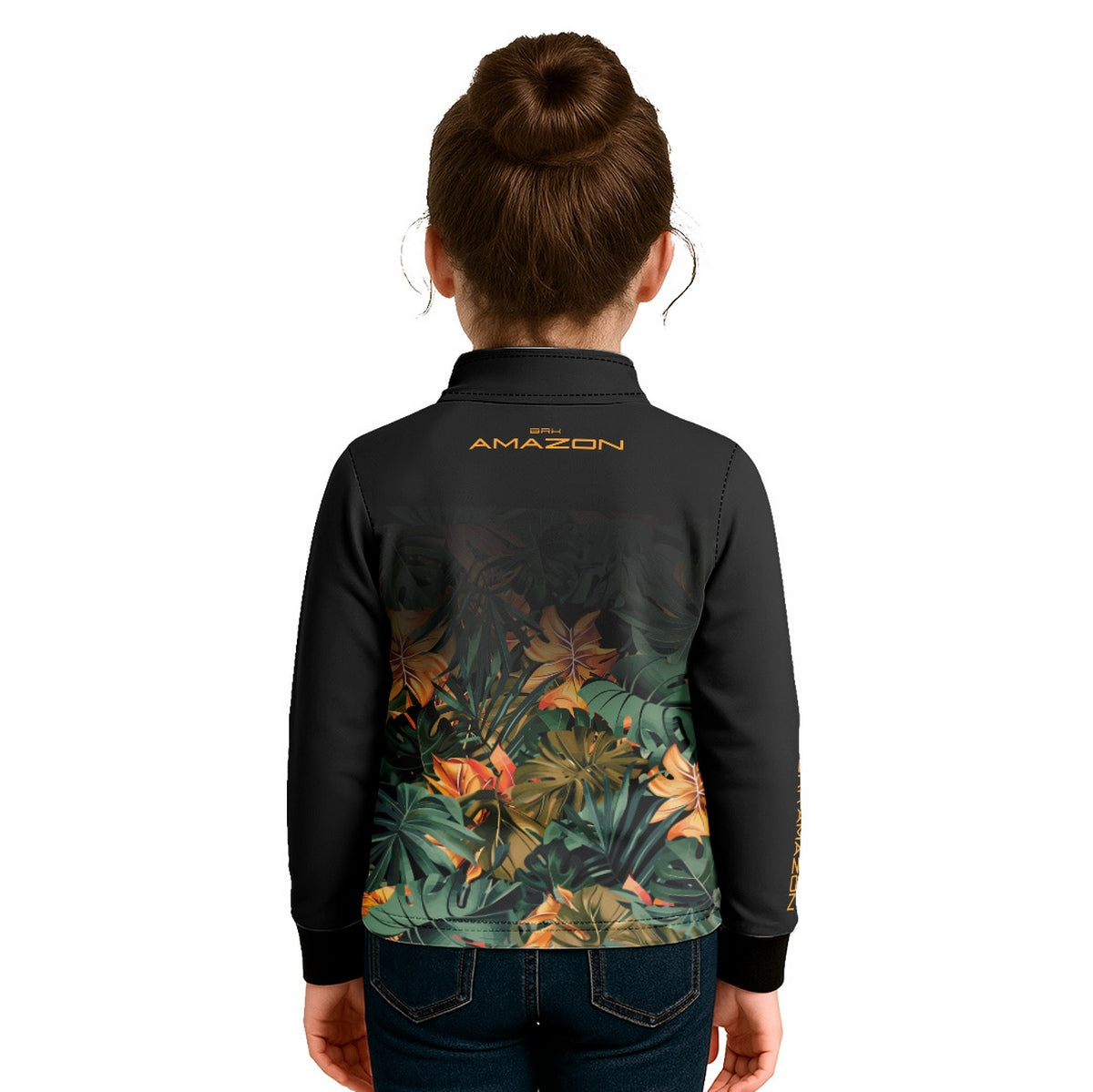 Camisa de Pesca Infantil Brk Amazon Preta Folhagem com Proteção UV50 - Brk Fishing