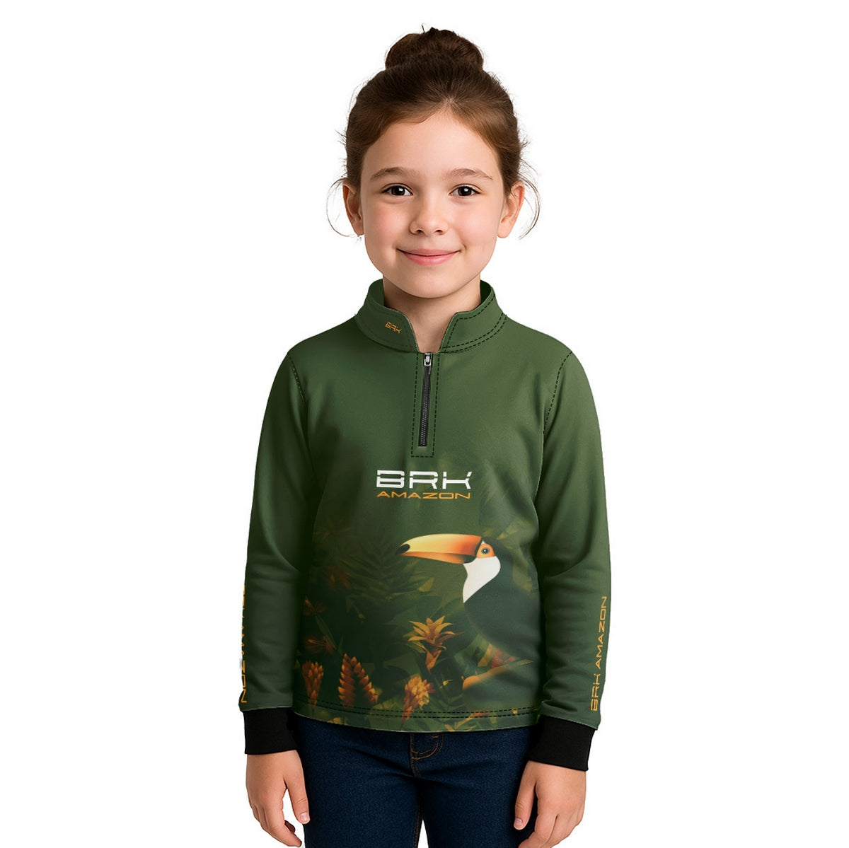 Camisa de Pesca Infantil Brk Amazon Verde Tucano com Proteção UV50 - Brk Fishing