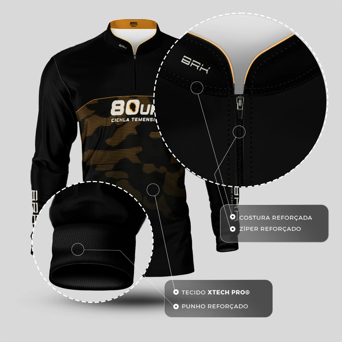 Camisa de Pesca Brk 80UP Camuflada Amarela com Proteção UV50 - Brk Fishing