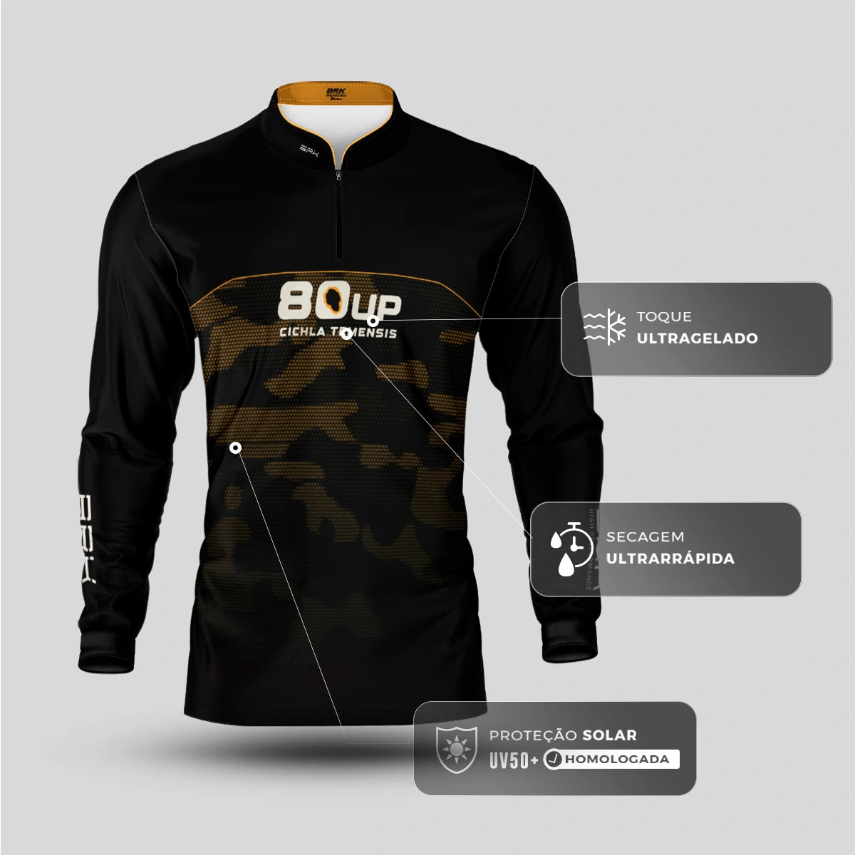 Camisa de Pesca Brk 80UP Camuflada Amarela com Proteção UV50 - Brk Fishing