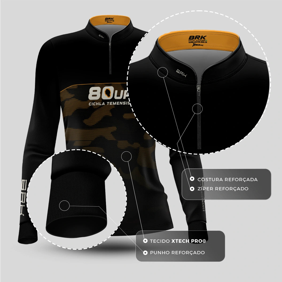 Camisa de Pesca Feminina Brk 80UP Camuflada Amarela com Proteção UV50 - Brk Fishing