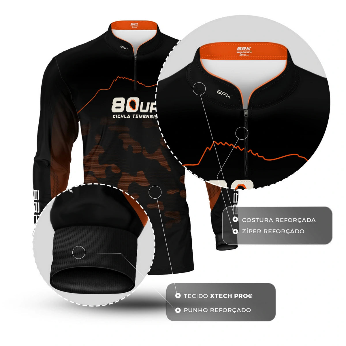 Camisa de Pesca Brk 80UP Camuflada Laranja com Proteção UV50 - Brk Fishing