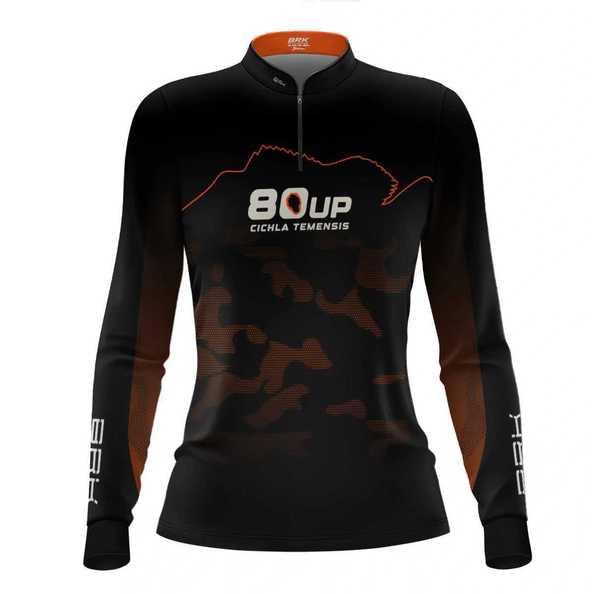 Camisa de Pesca Feminina Brk 80UP Camuflada Laranja com Proteção UV50 - Brk Fishing