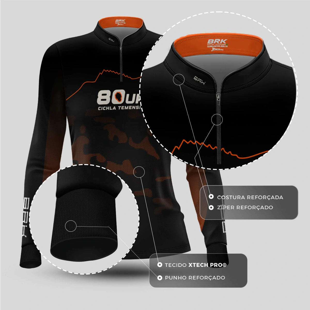 Camisa de Pesca Feminina Brk 80UP Camuflada Laranja com Proteção UV50 - Brk Fishing