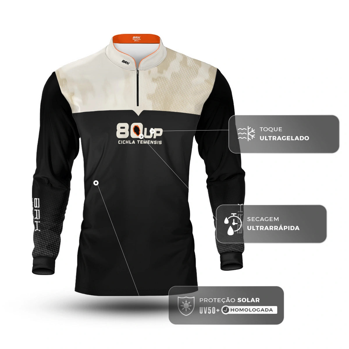 Camisa de Pesca Brk 80UP Branca com Proteção UV50 - Brk Fishing