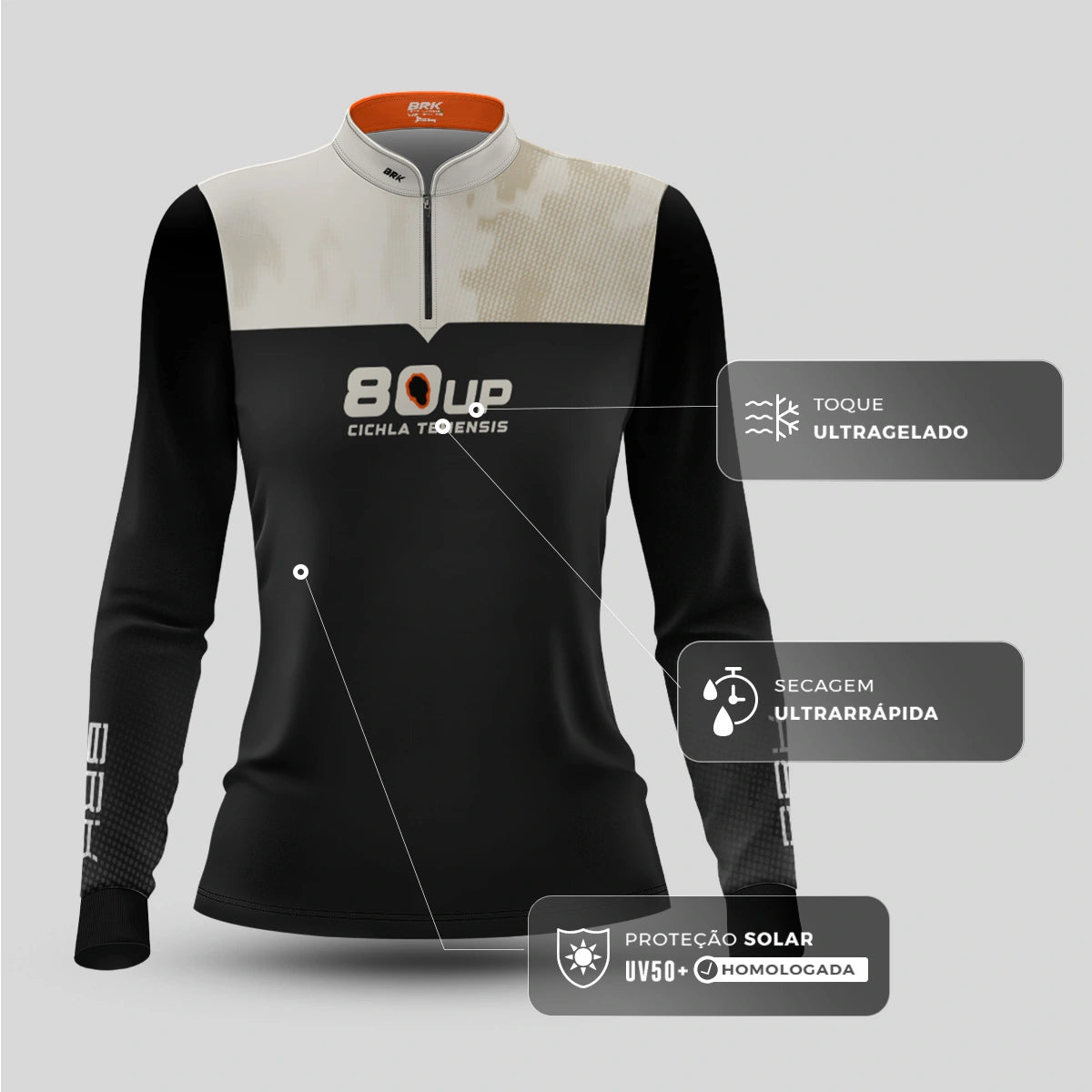 Camisa de Pesca Feminina Brk 80UP Branca com Proteção UV50 - Brk Fishing