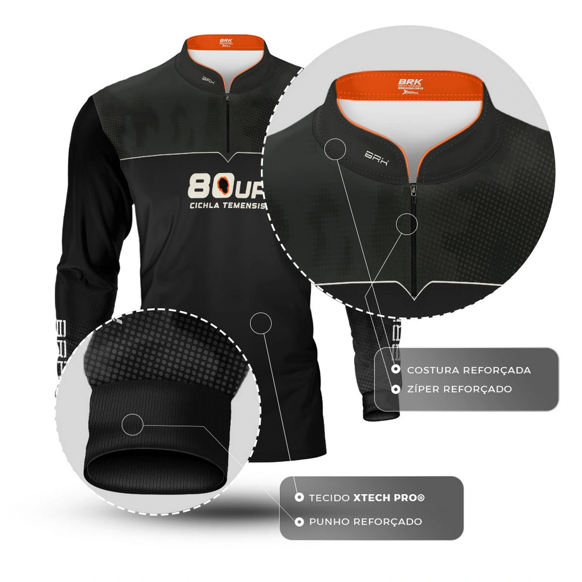 Camisa de Pesca Brk 80UP Preta com Proteção UV50 - Brk Fishing