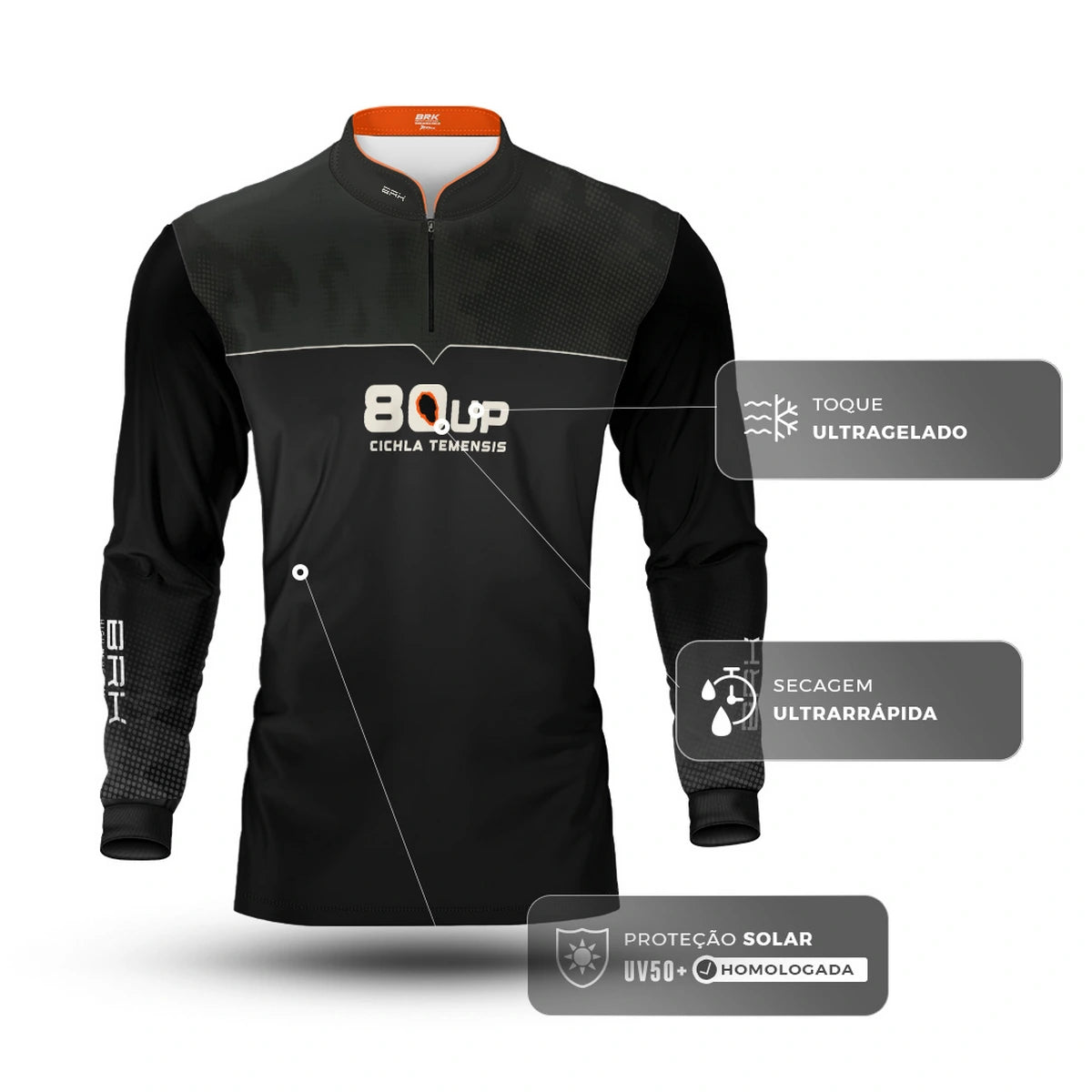 Camisa de Pesca Brk 80UP Preta com Proteção UV50 - Brk Fishing