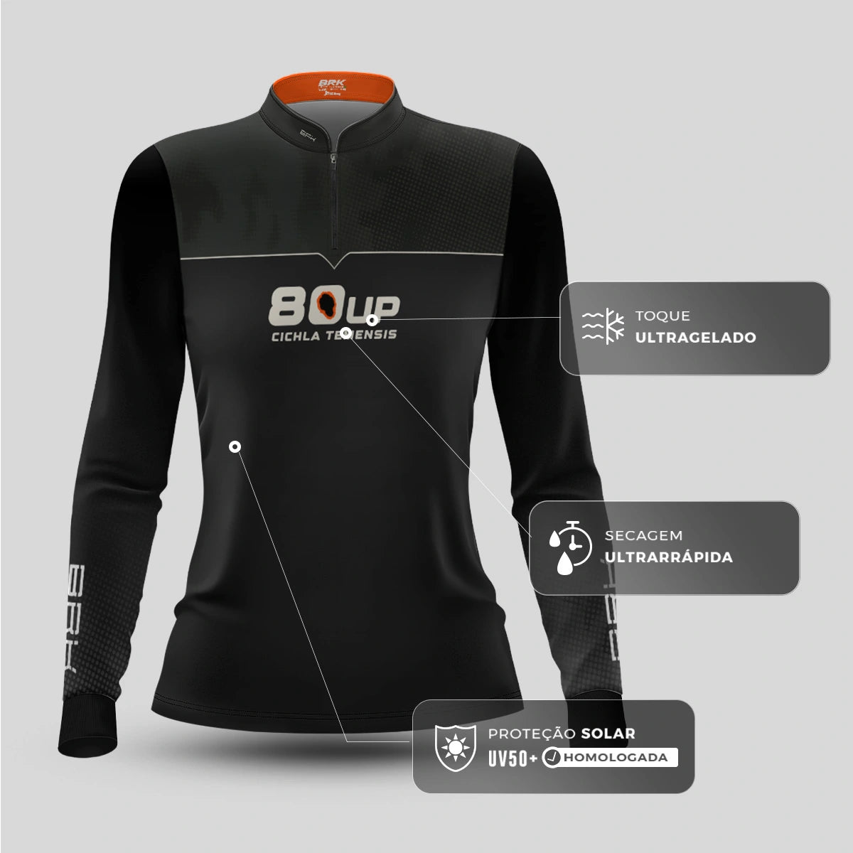 Camisa de Pesca Feminina Brk 80UP Preta com Proteção UV50 - Brk Fishing