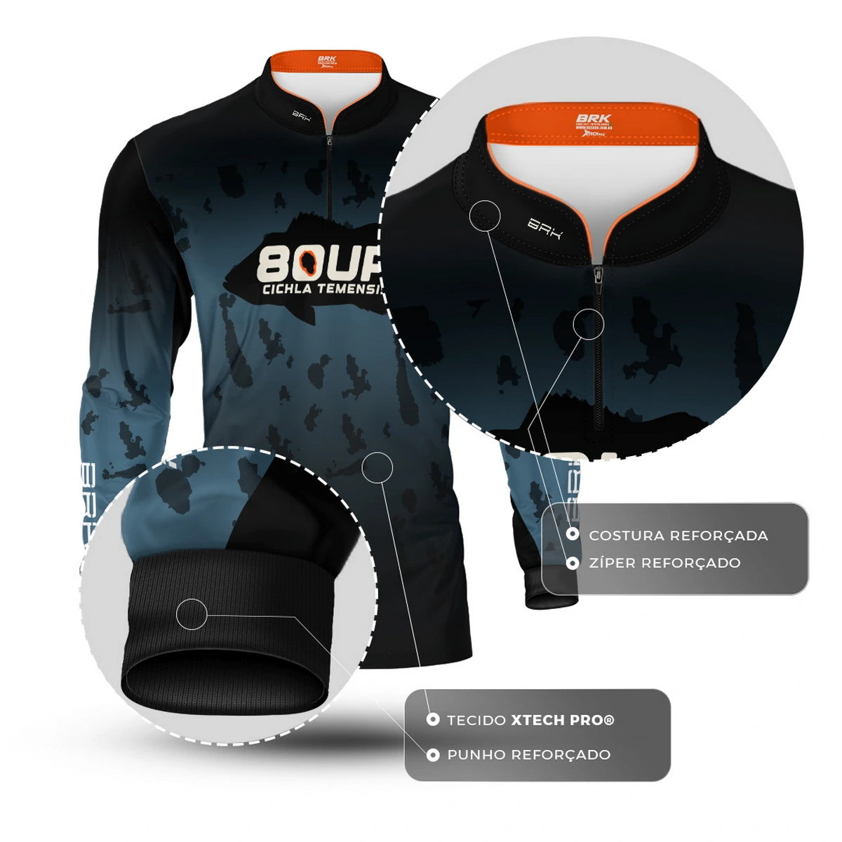 Camisa de Pesca Brk 80UP Azul com Proteção UV50 - Brk Fishing