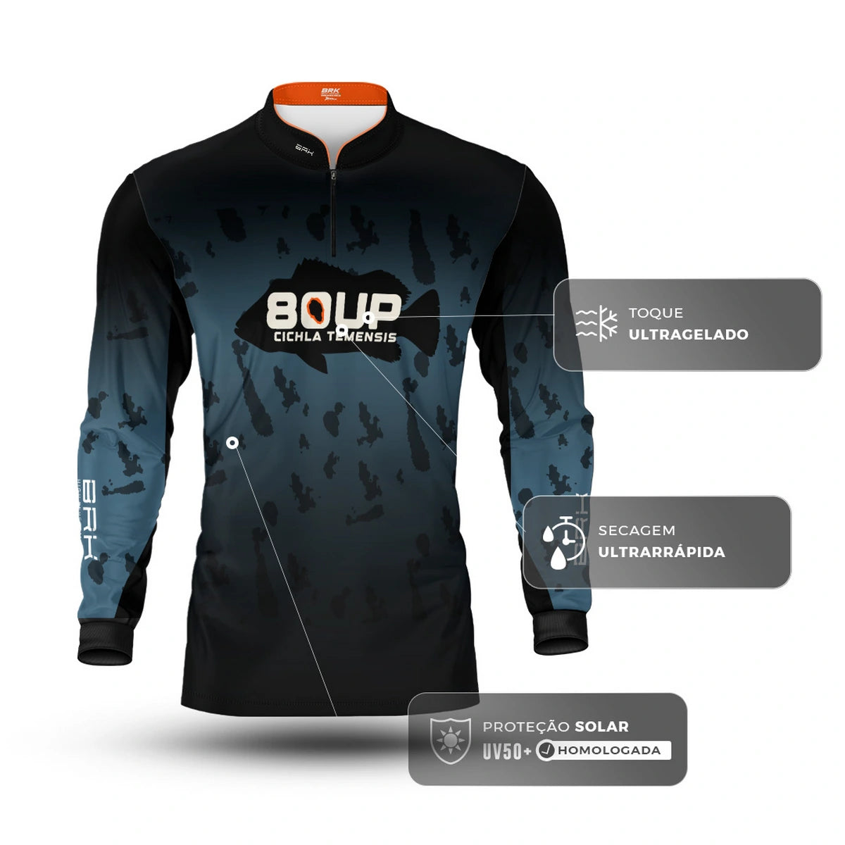 Camisa de Pesca Brk 80UP Azul com Proteção UV50 - Brk Fishing