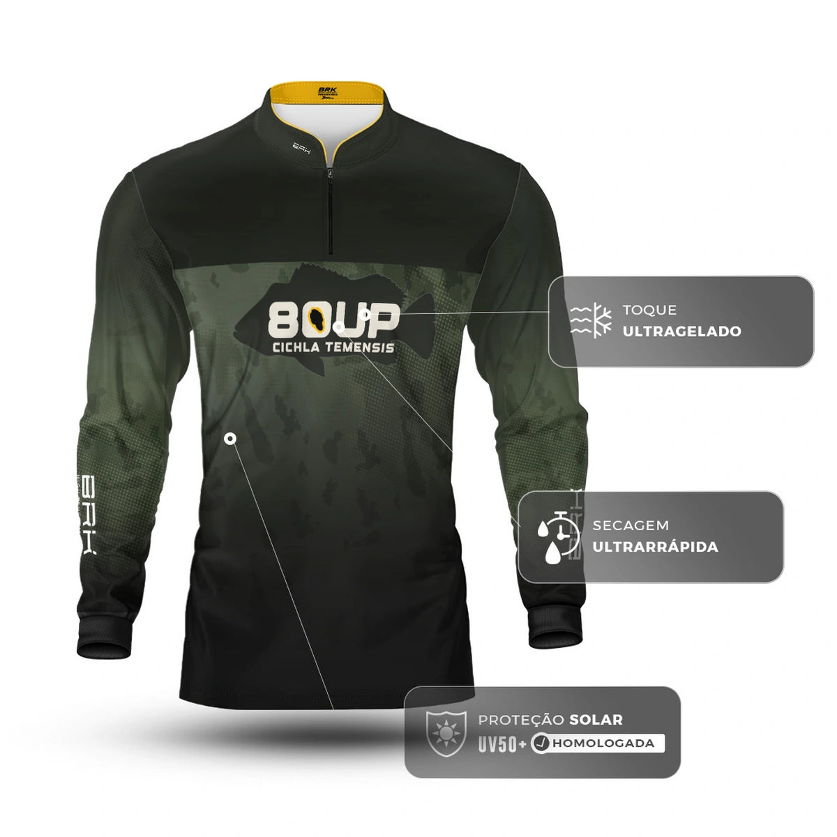Camisa de Pesca Brk 80UP Verde com Proteção UV50 - Brk Fishing