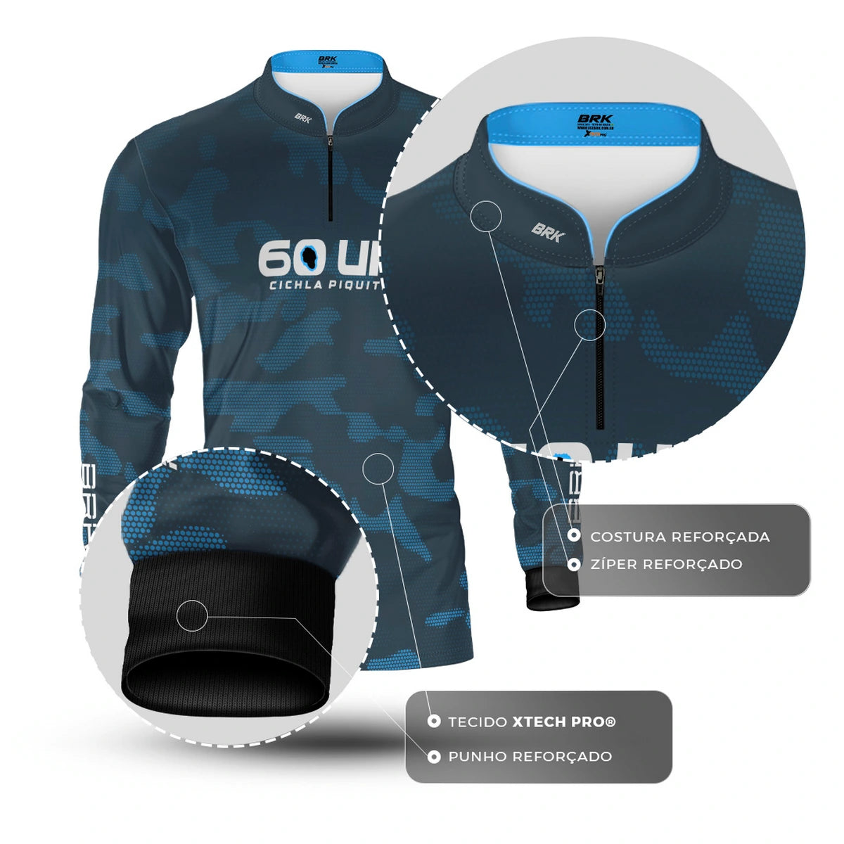 Camisa de Pesca Brk 60UP Camuflada Azul com Proteção UV50 - Brk Fishing