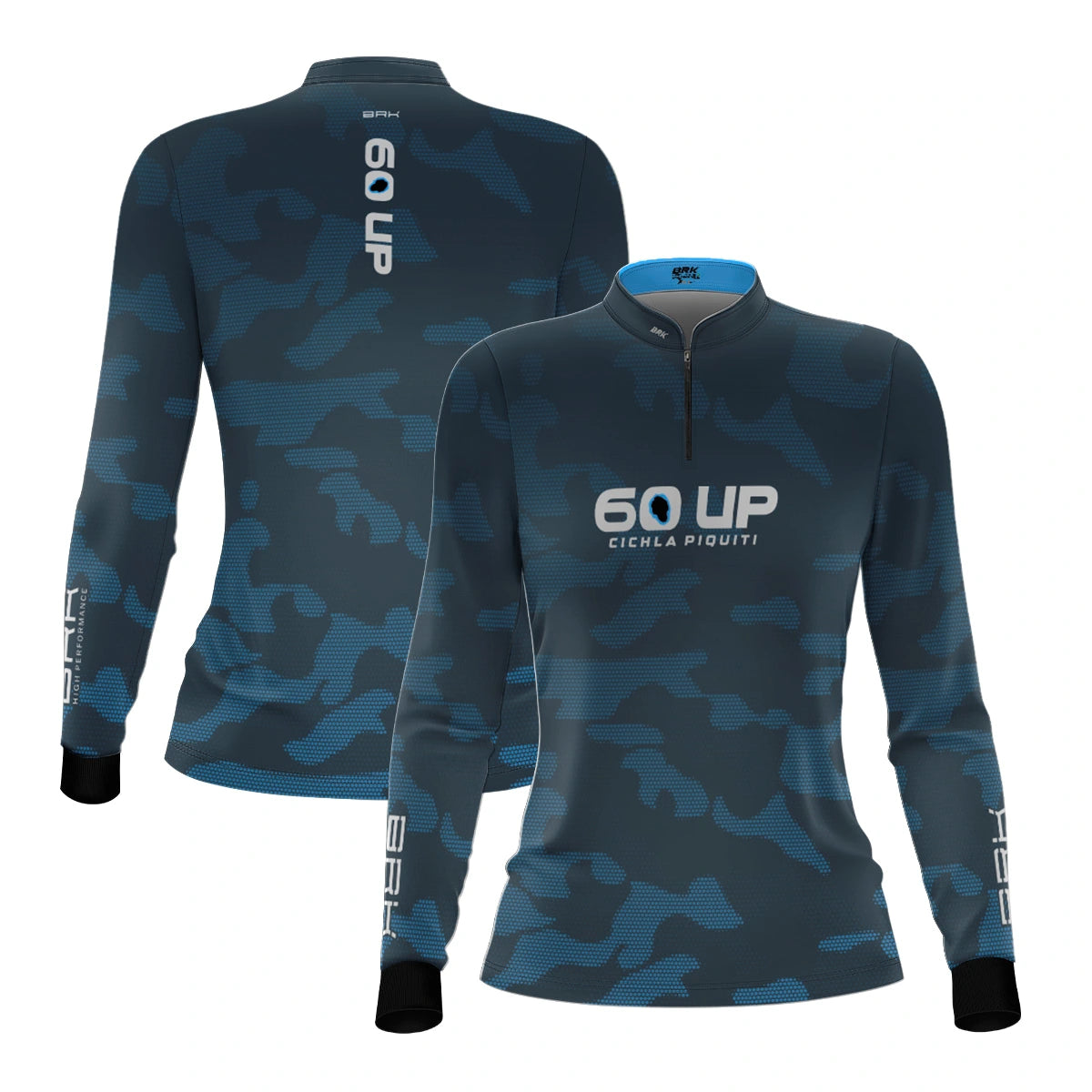 Camisa de Pesca Feminina Brk 60UP Camuflada Azul com Proteção UV50 - Brk Fishing