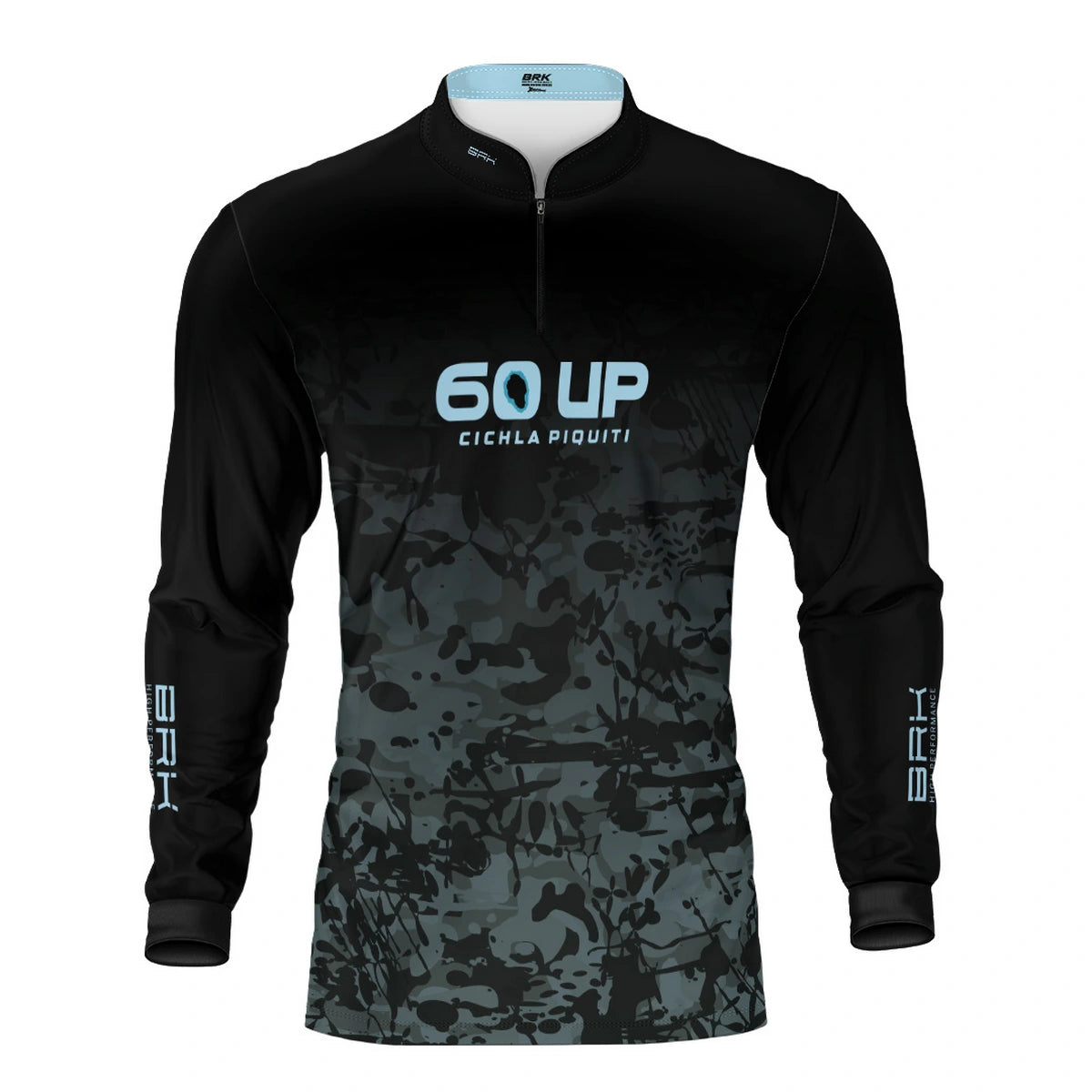 Camisa de Pesca Brk 60UP Camuflada Azul e Preta com Proteção UV50 - Brk Fishing