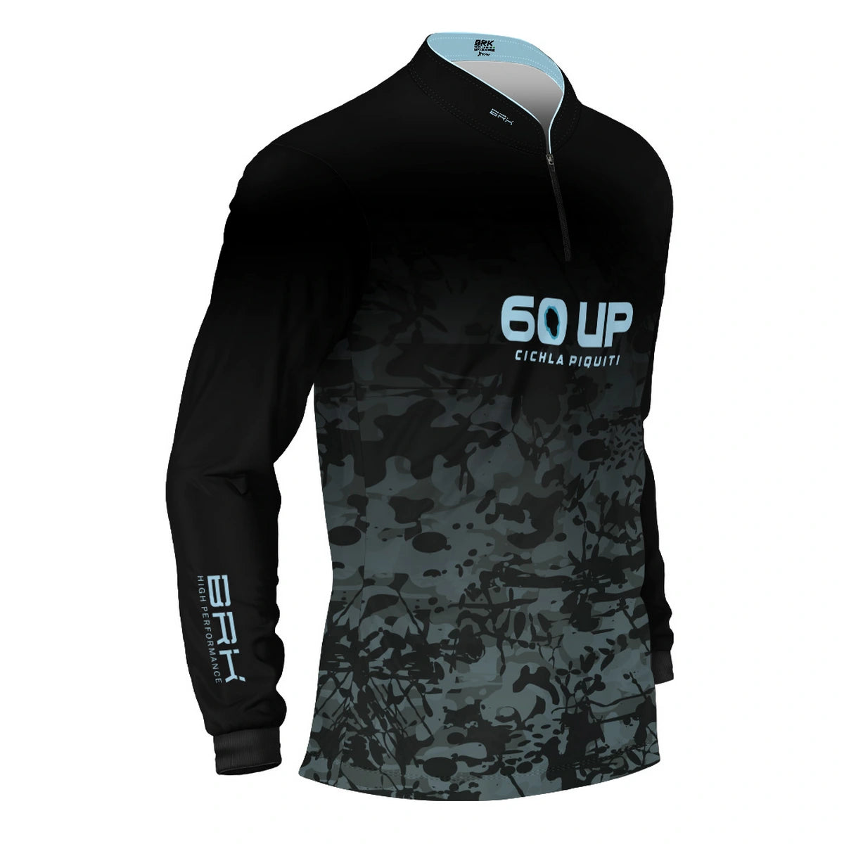 Camisa de Pesca Brk 60UP Camuflada Azul e Preta com Proteção UV50 - Brk Fishing