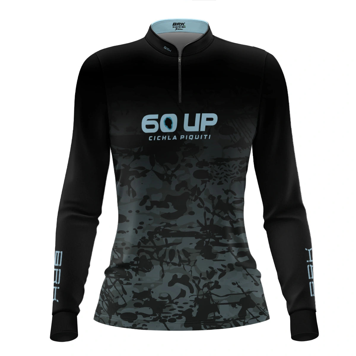 Camisa de Pesca Feminina Brk 60UP Camuflada Azul e Preta com Proteção UV50 - Brk Fishing