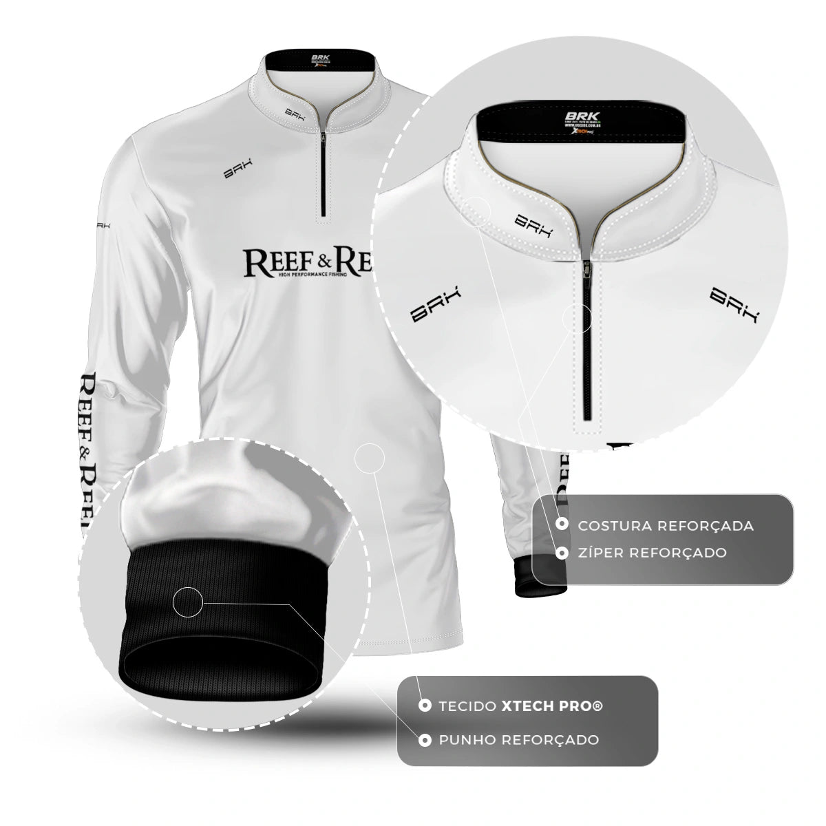 Camisa de Pesca Brk Reef & Reel High Perfomance Branca com Proteção UV50 - Brk Fishing
