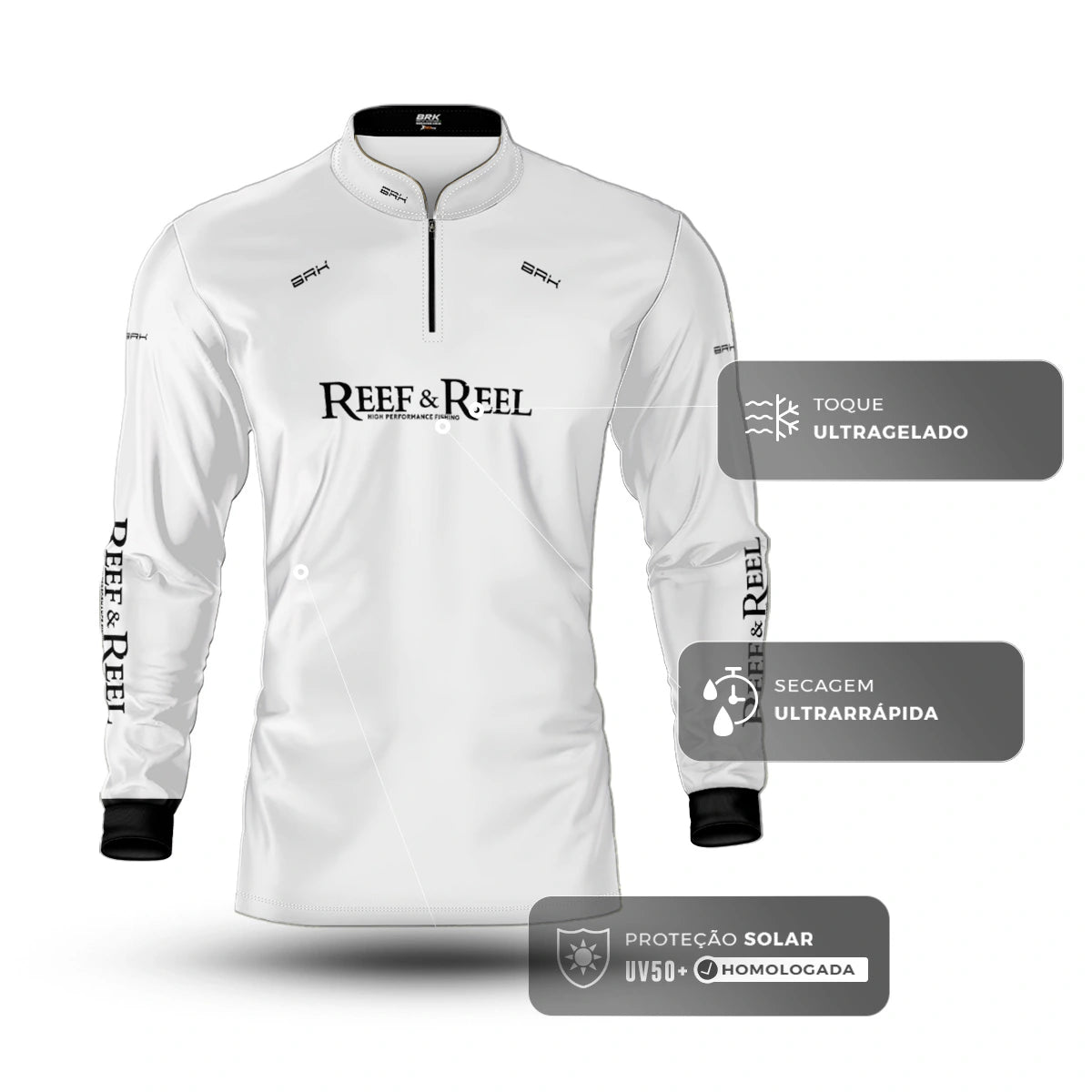 Camisa de Pesca Brk Reef & Reel High Perfomance Branca com Proteção UV50 - Brk Fishing