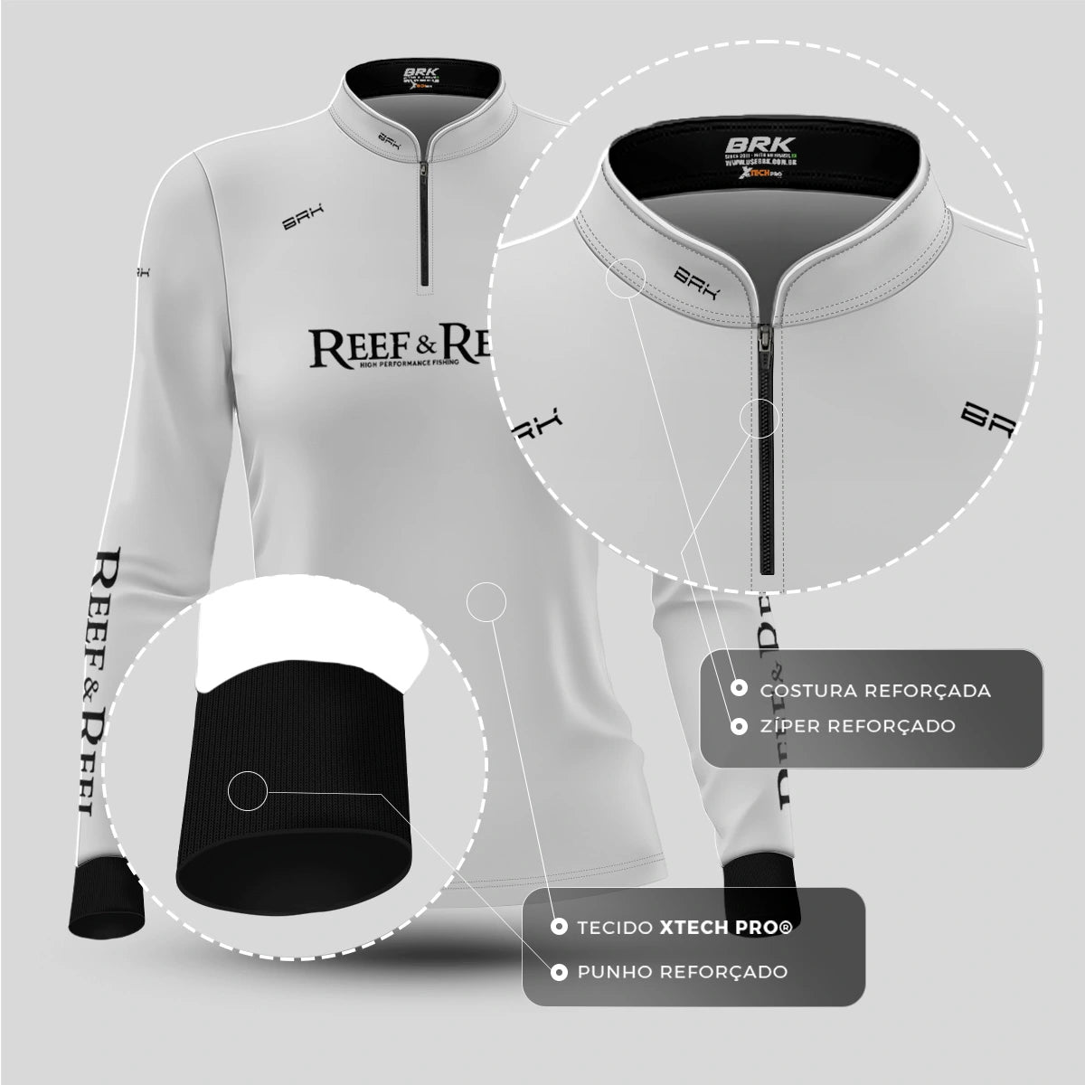 Camisa de Pesca Feminina Brk Reef & Reel High Perfomance Branca com Proteção UV50 - Brk Fishing