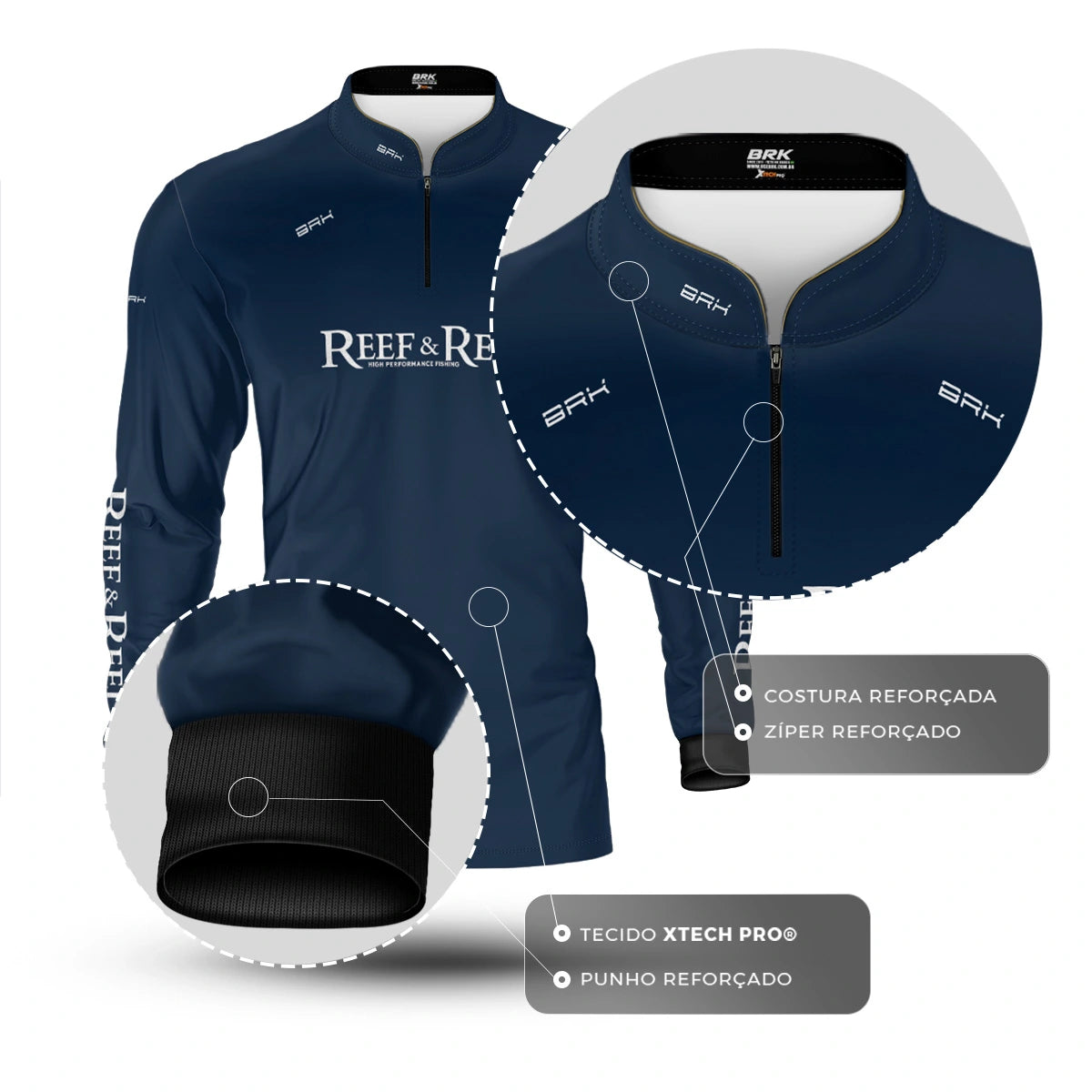 Camisa de Pesca Brk Reef & Reel High Perfomance Azul com Proteção UV50 - Brk Fishing