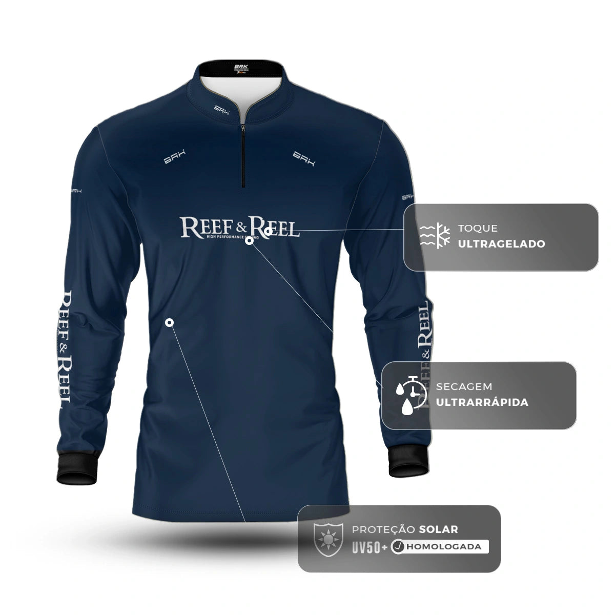 Camisa de Pesca Brk Reef & Reel High Perfomance Azul com Proteção UV50 - Brk Fishing