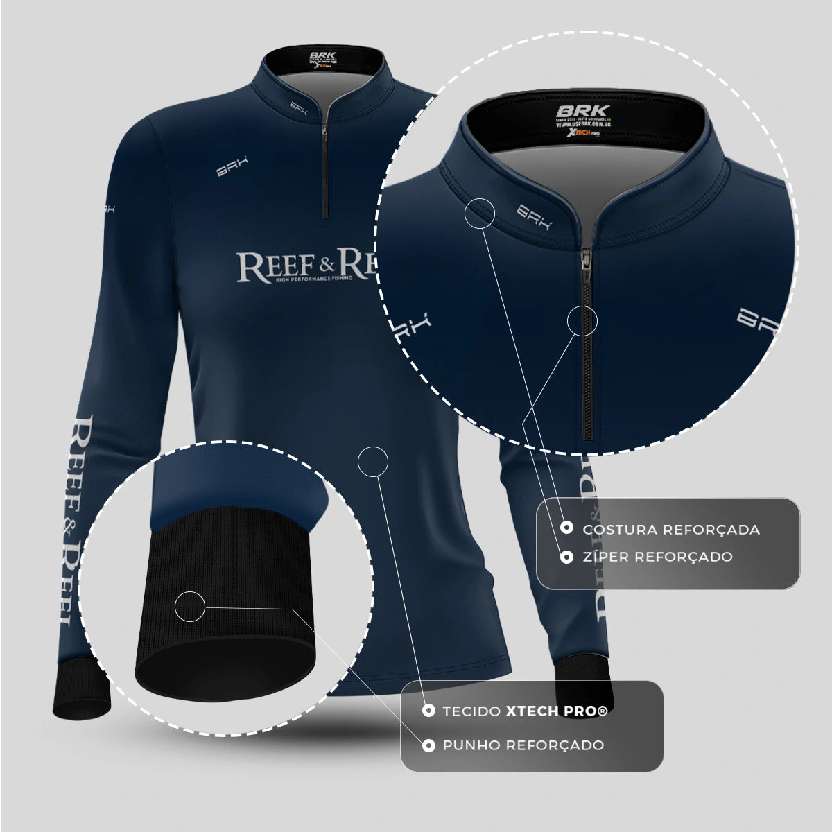 Camisa de Pesca Feminina Brk Reef & Reel High Perfomance Azul com Proteção UV50 - Brk Fishing