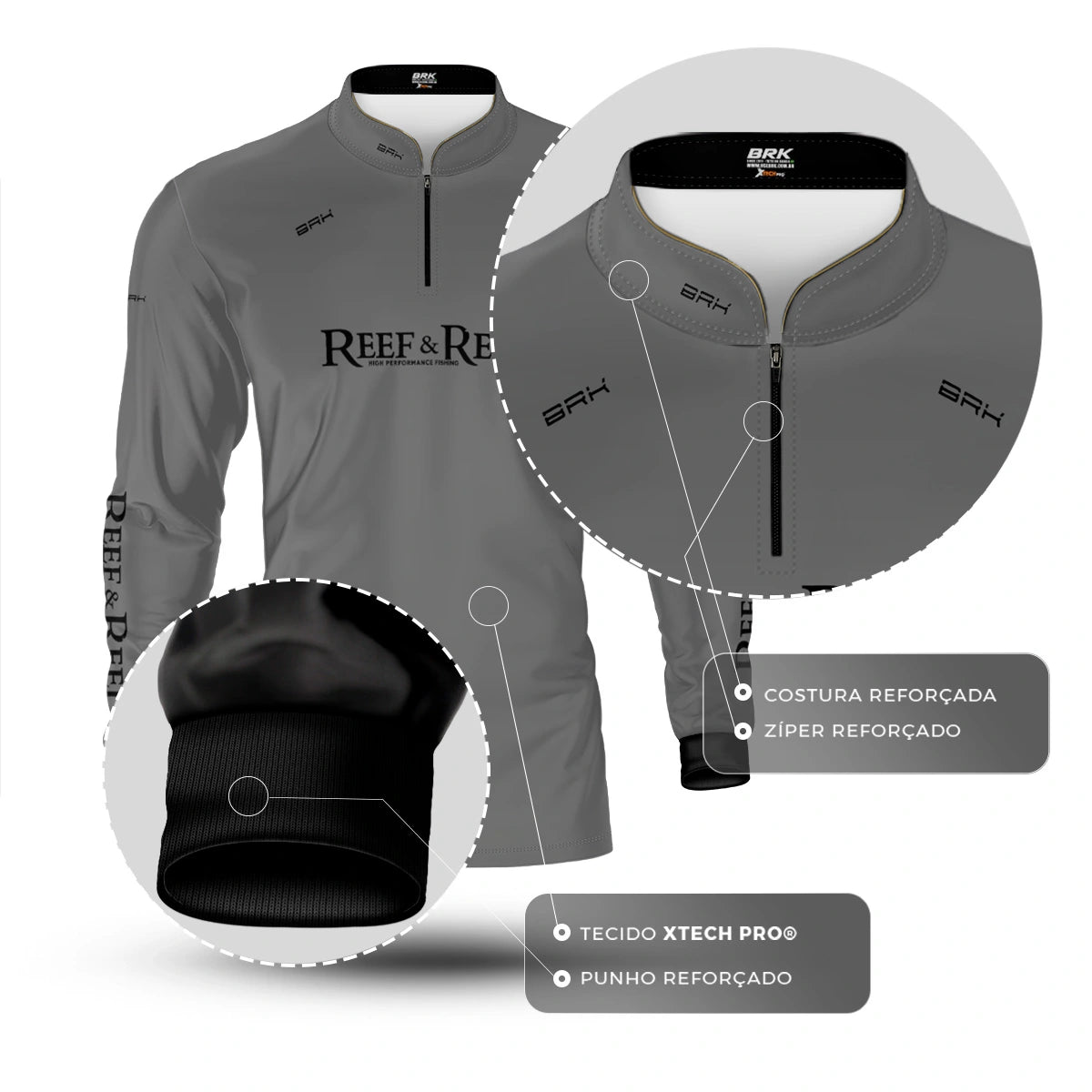 Camisa de Pesca Brk Reef & Reel High Perfomance Cinza com Proteção UV50 - Brk Fishing