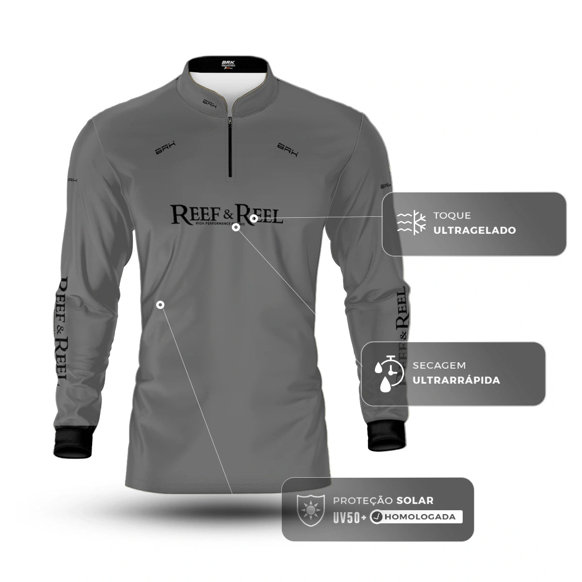 Camisa de Pesca Brk Reef & Reel High Perfomance Cinza com Proteção UV50 - Brk Fishing