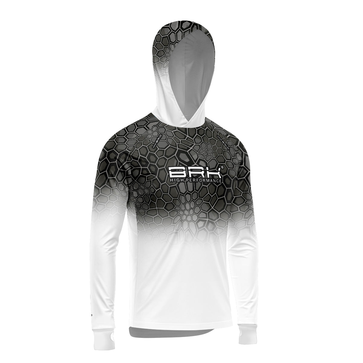 Camisa de Pesca Brk com Luva e Capuz Hybrid Criptek Branca com Proteção Solar UV50+ Brk Fishing