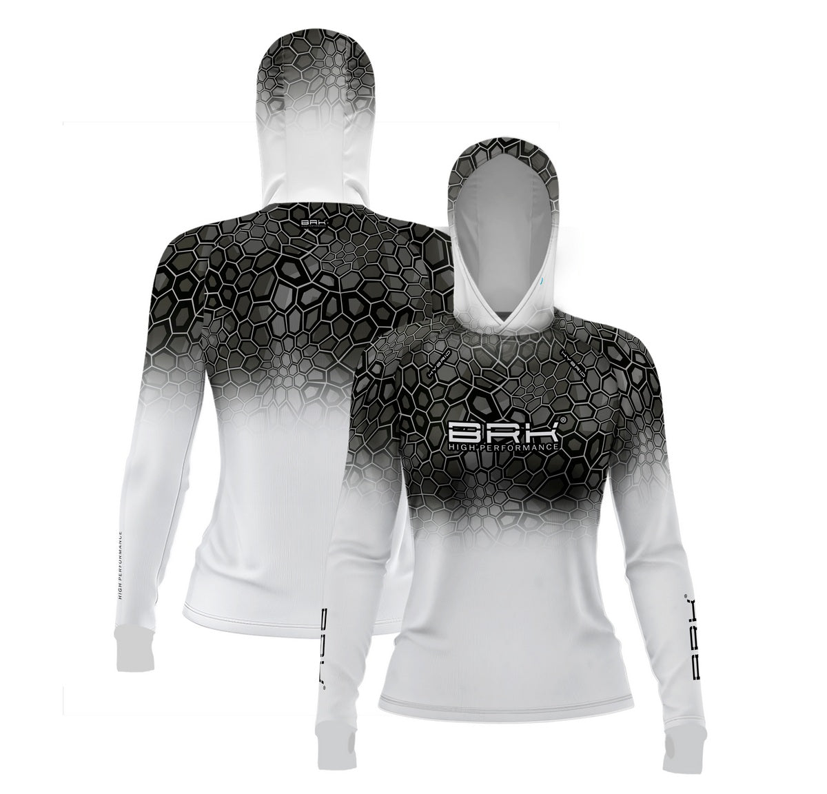 Camisa de Pesca Feminina Brk com Luva e Capuz Hybrid Criptek Branca com Proteção Solar UV50+ Brk Fishing