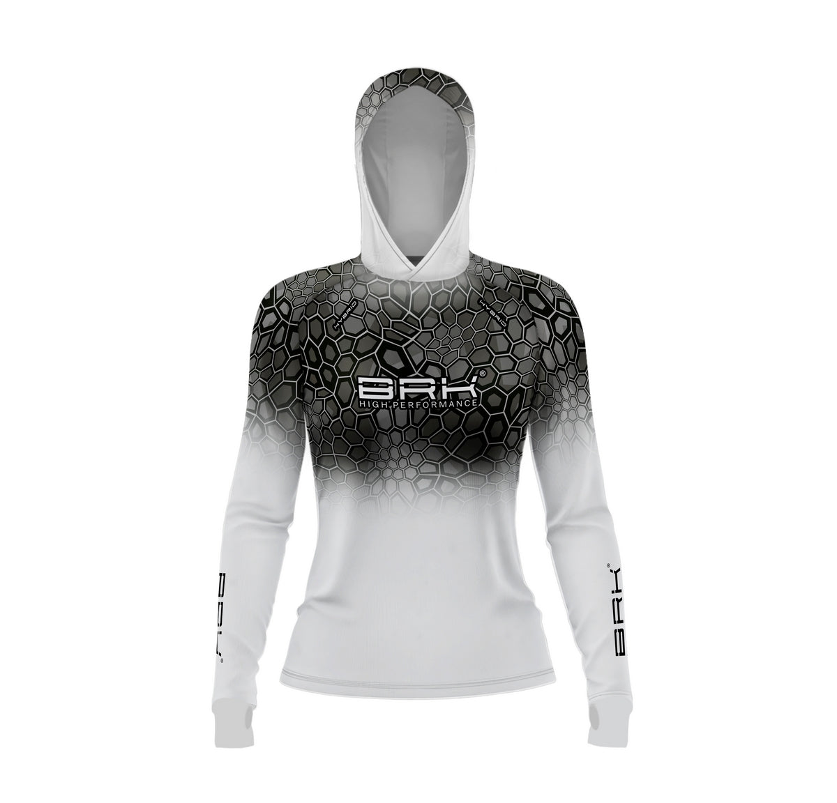 Camisa de Pesca Feminina Brk com Luva e Capuz Hybrid Criptek Branca com Proteção Solar UV50+ Brk Fishing