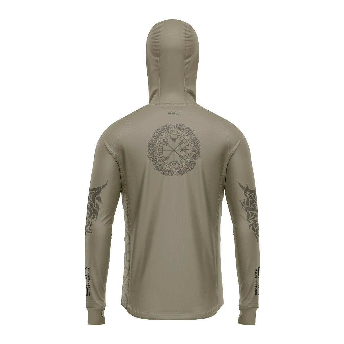 Camisa de Pesca Brk com Luva e Capuz Hybrid Tribal Bege com Proteção Solar UV50+ Brk Fishing