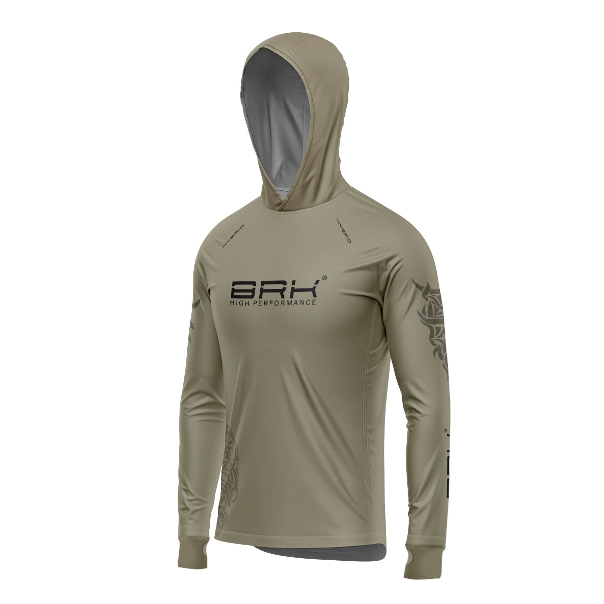 Camisa de Pesca Brk com Luva e Capuz Hybrid Tribal Bege com Proteção Solar UV50+ Brk Fishing