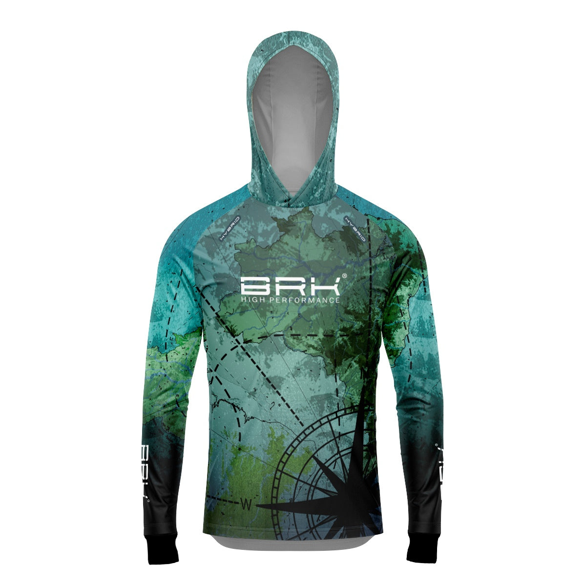 Camisa de Pesca Brk com Luva e Capuz Hybrid Mapa Brasil com Proteção Solar UV50+ Brk Fishing