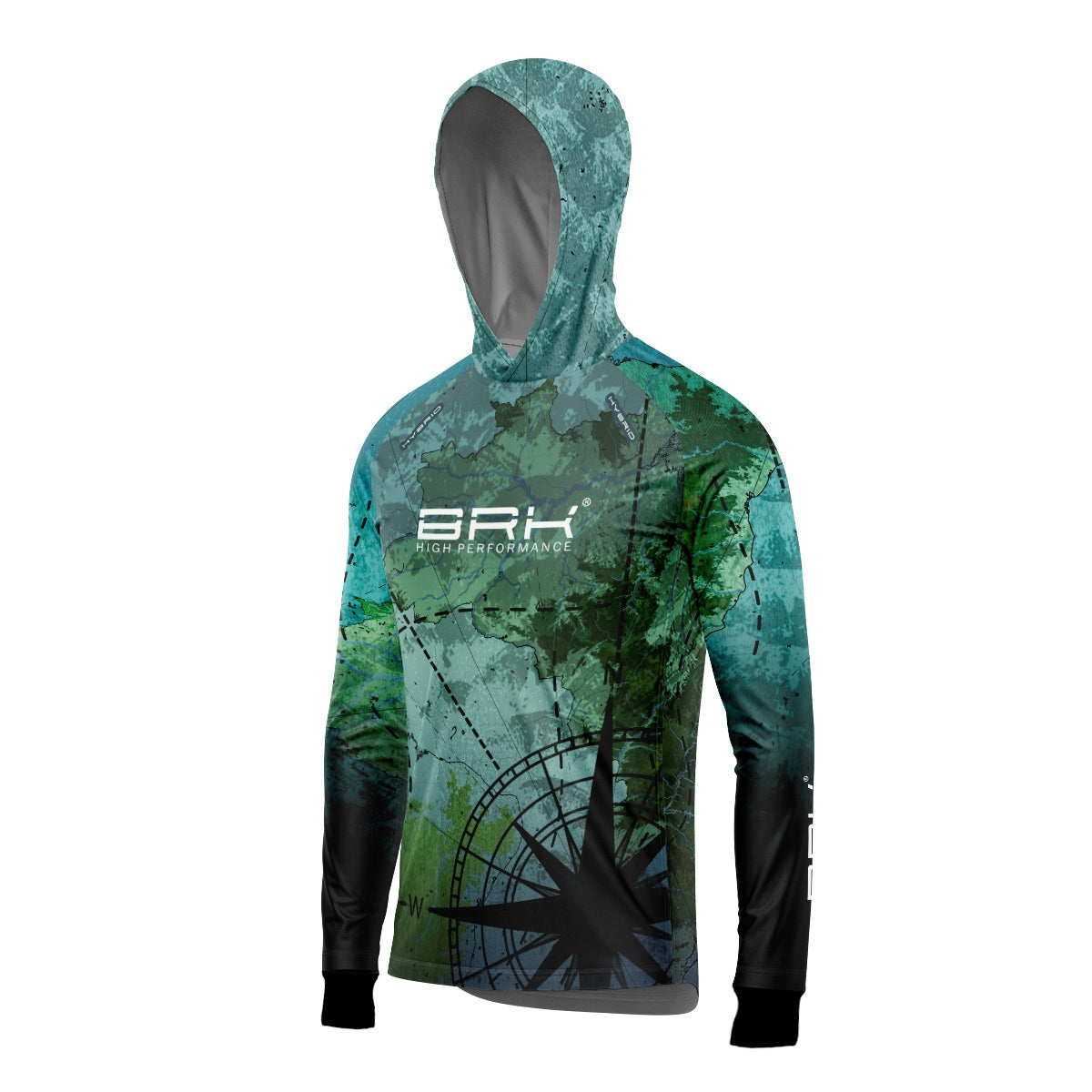 Camisa de Pesca Brk com Luva e Capuz Hybrid Mapa Brasil com Proteção Solar UV50+ Brk Fishing
