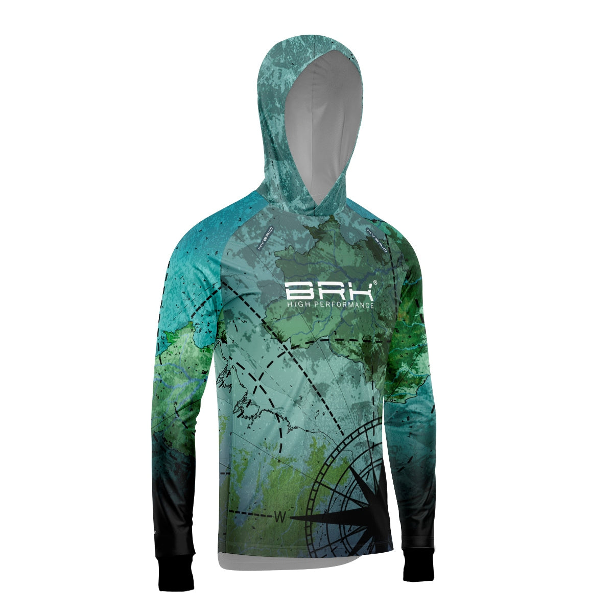 Camisa de Pesca Brk com Luva e Capuz Hybrid Mapa Brasil com Proteção Solar UV50+ Brk Fishing