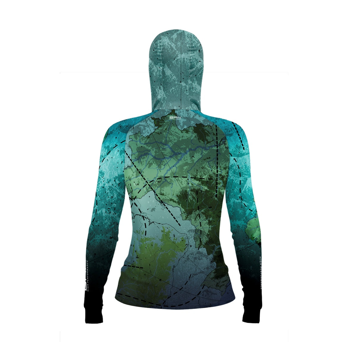 Camisa de Pesca Feminina Brk com Luva e Capuz Hybrid Mapa Brasil com Proteção Solar UV50+ Brk Fishing