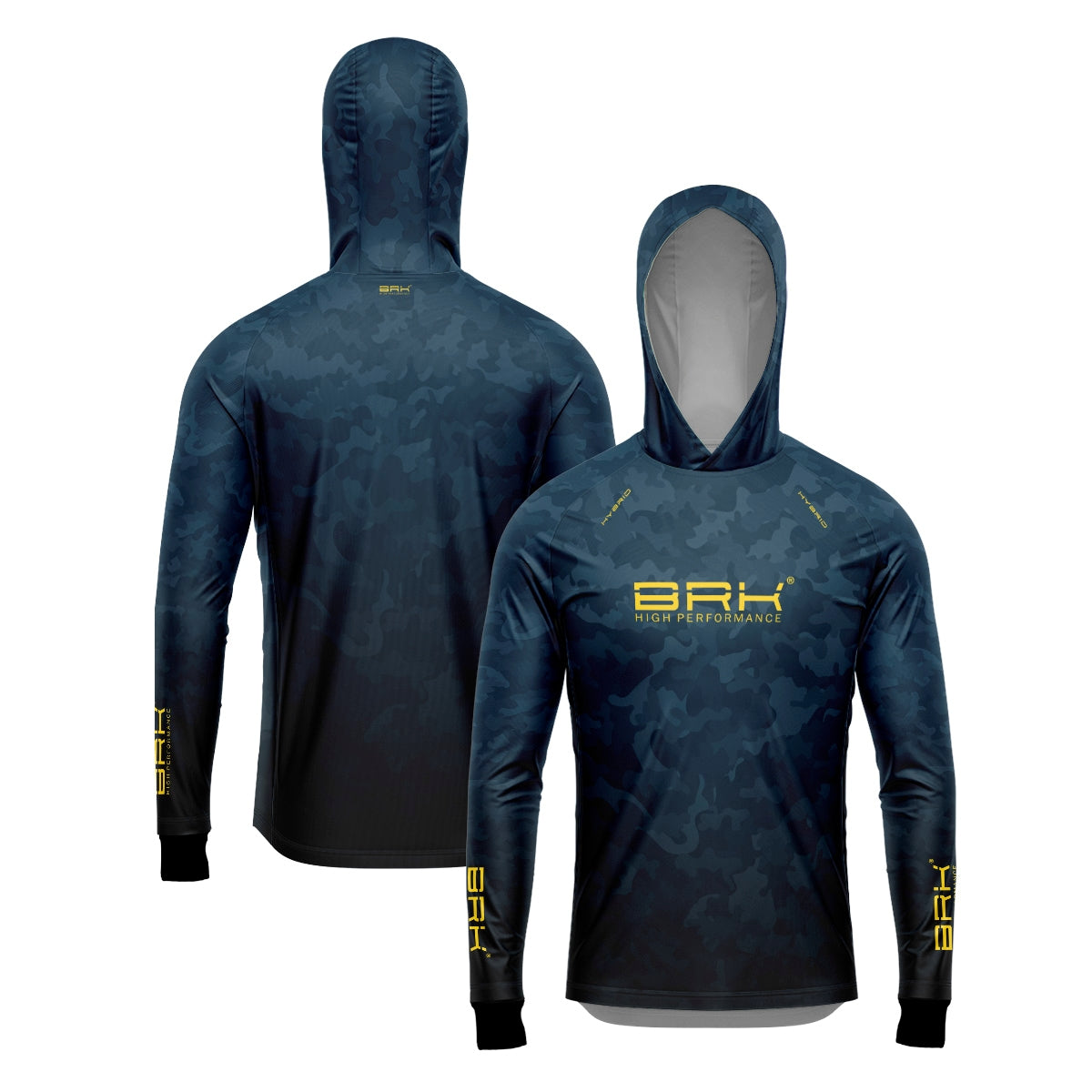 Camisa de Pesca Brk com Luva e Capuz Hybrid Camuflada Azul com Proteção Solar UV50+ Brk Fishing