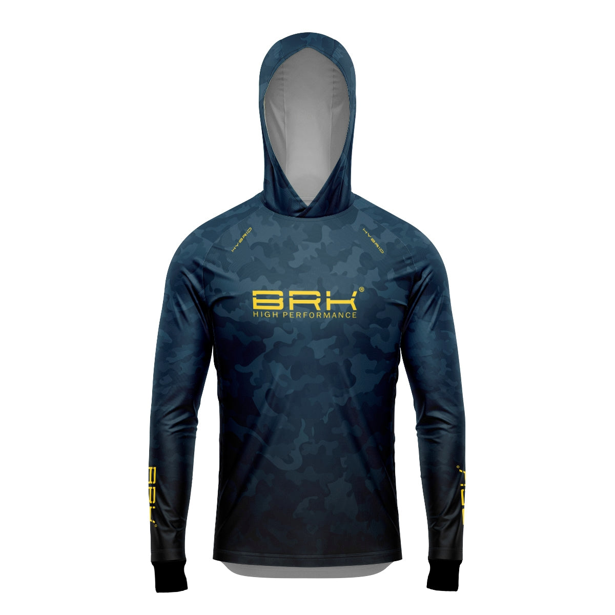 Camisa de Pesca Brk com Luva e Capuz Hybrid Camuflada Azul com Proteção Solar UV50+ Brk Fishing