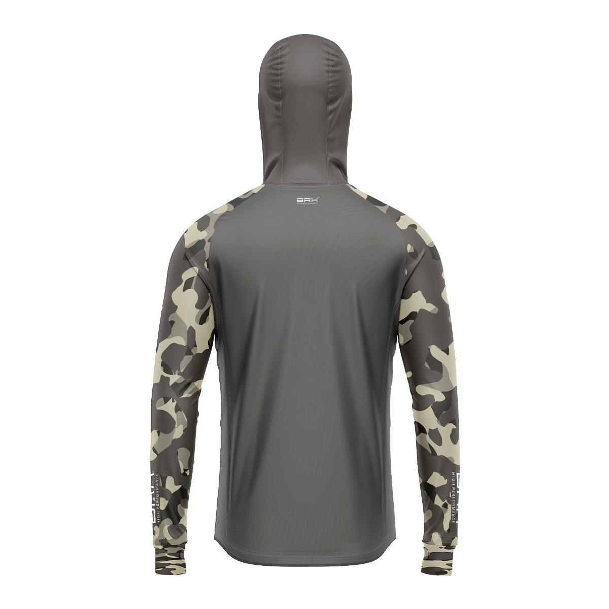 Camisa de Pesca Brk com Luva e Capuz Hybrid Camuflada Cinza e Verde com Proteção Solar UV50+ Brk Fishing