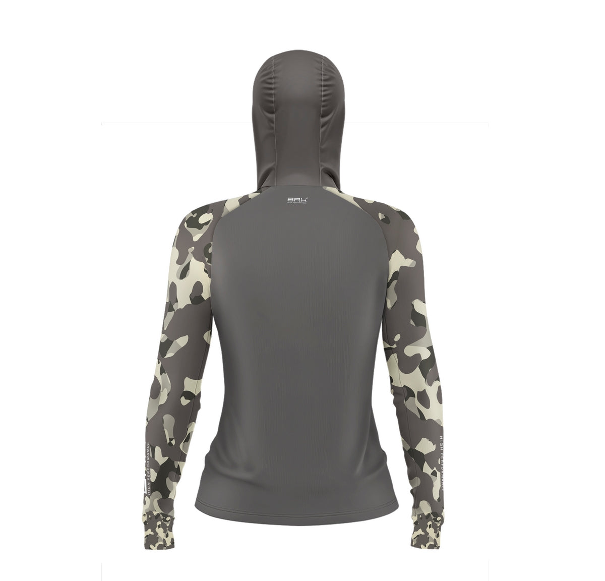 Camisa de Pesca Feminina Brk com Luva e Capuz Hybrid Camuflada Cinza e Verde com Proteção Solar UV50+ Brk Fishing