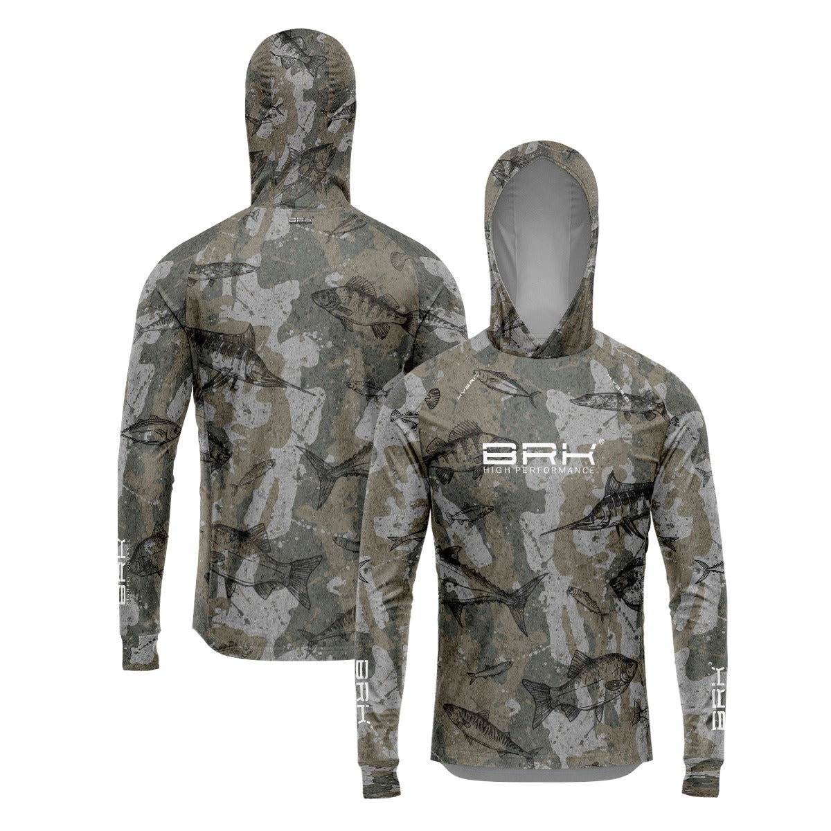 Camisa de Pesca Brk com Luva e Capuz Hybrid Camuflada Peixe com Proteção Solar UV50+ Brk Fishing
