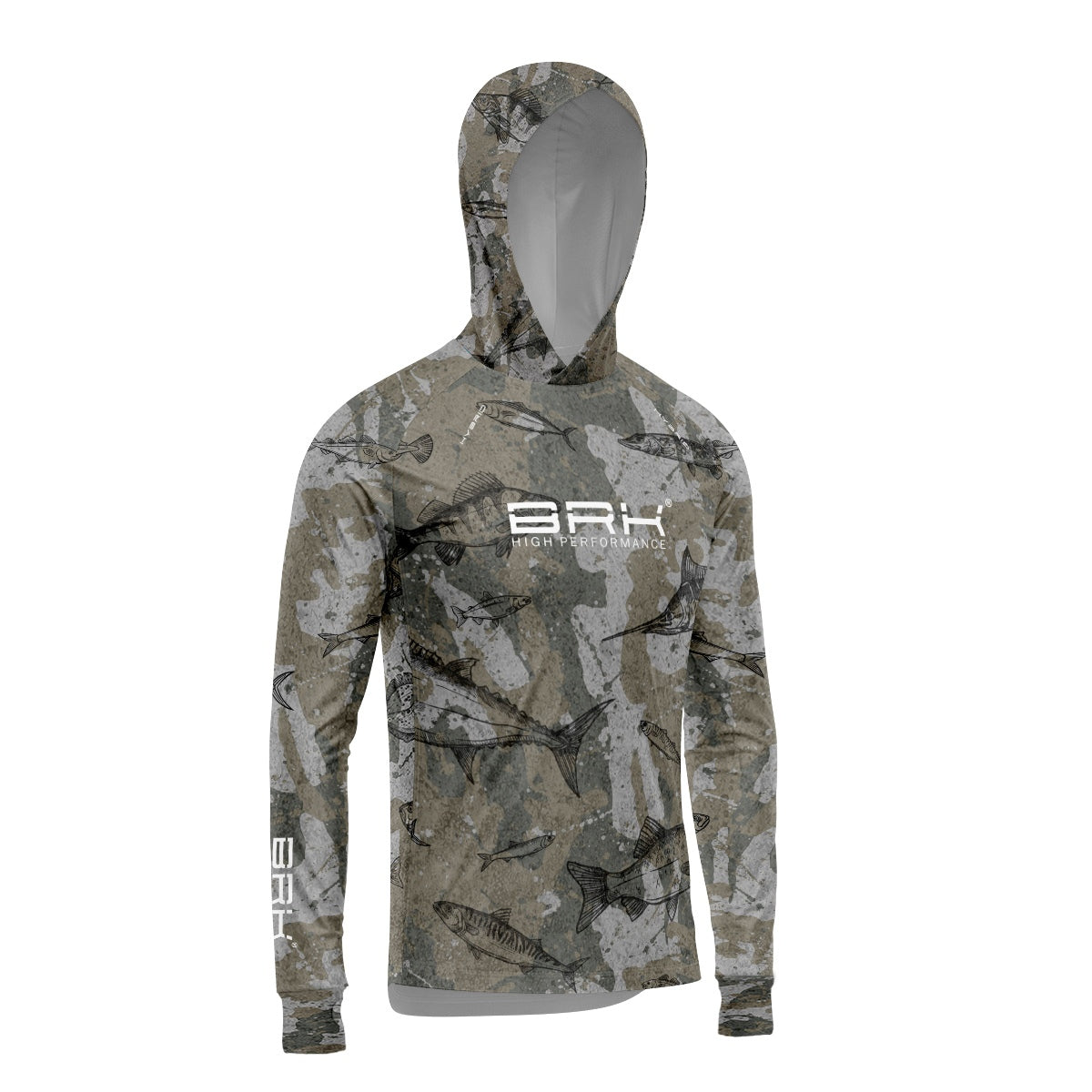 Camisa de Pesca Brk com Luva e Capuz Hybrid Camuflada Peixe com Proteção Solar UV50+ Brk Fishing