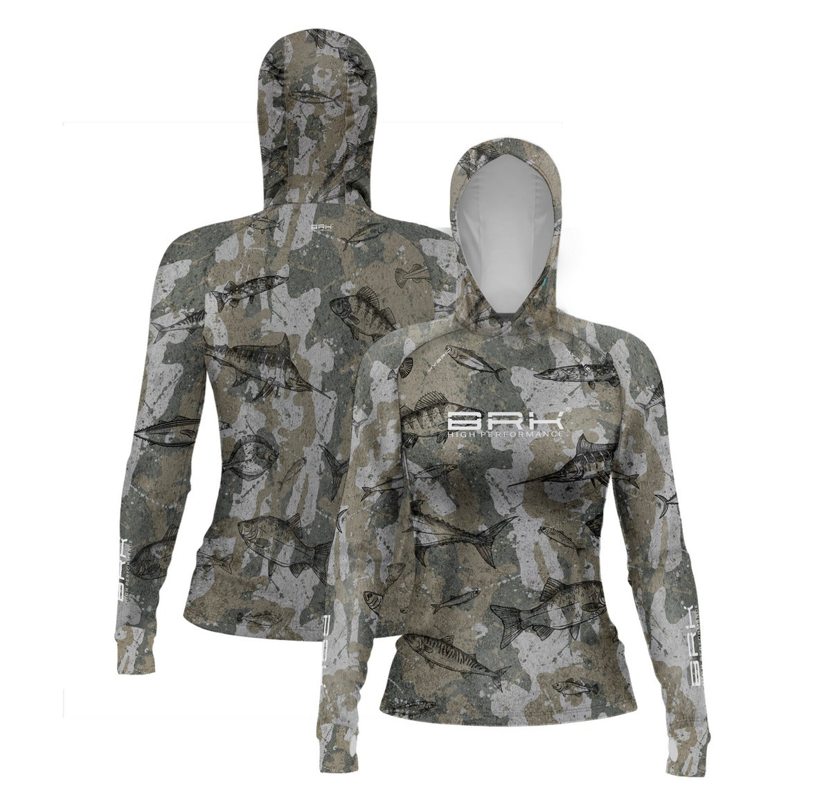 Camisa de Pesca Feminina Brk com Luva e Capuz Hybrid Camuflada Peixe com Proteção Solar UV50+ Brk Fishing