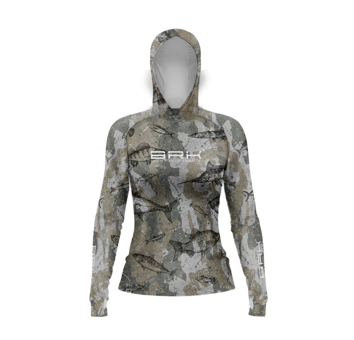 Camisa de Pesca Feminina Brk com Luva e Capuz Hybrid Camuflada Peixe com Proteção Solar UV50+ Brk Fishing